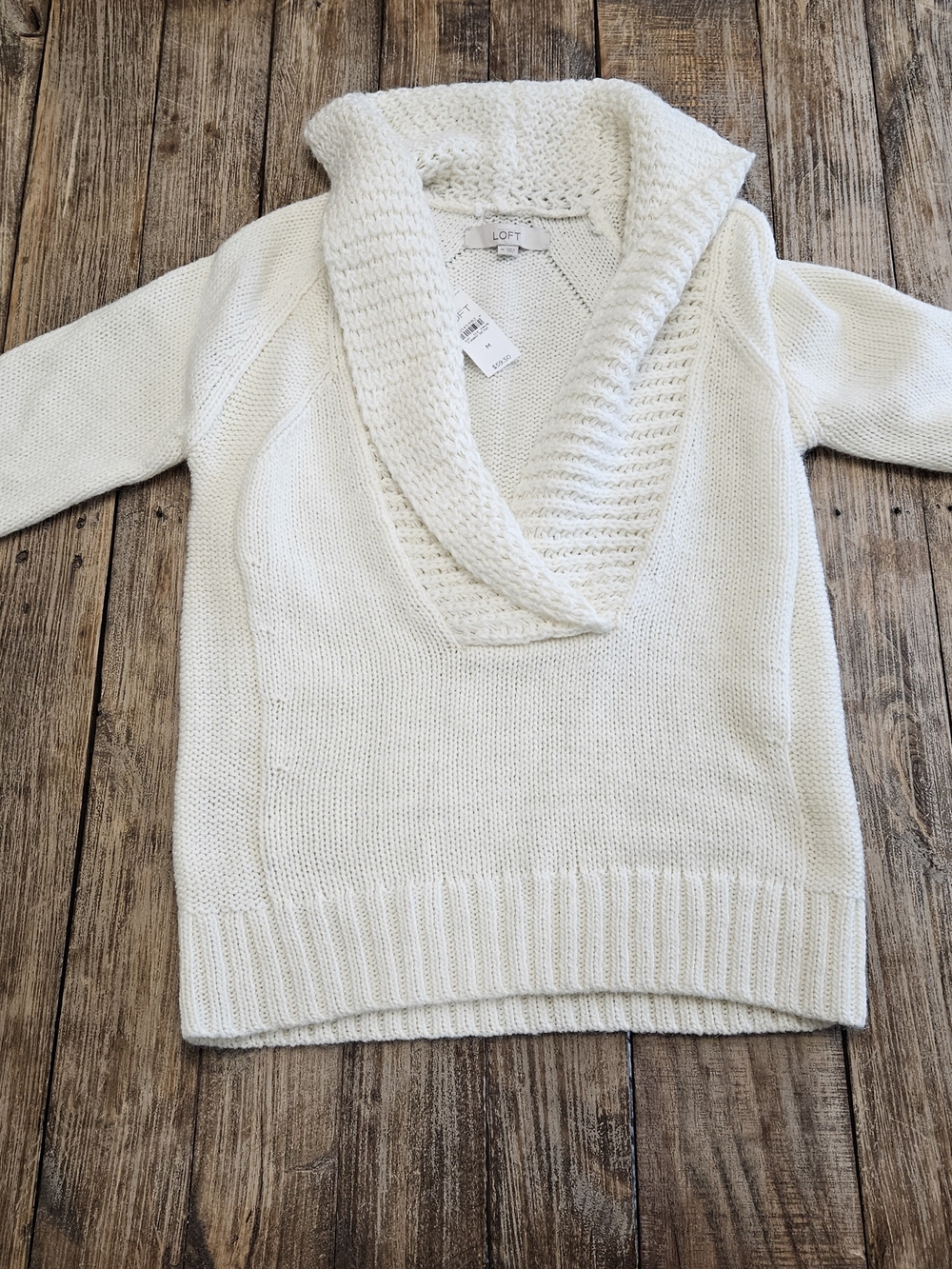 LOFT Cream Shawl Collar Knit Sweater